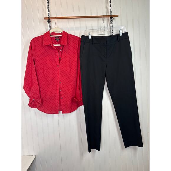 Talbots Red Dotted Button-Down Shirt & Black Hampshire Ankle Pants Bundle Size 8 - Picture 1 of 9